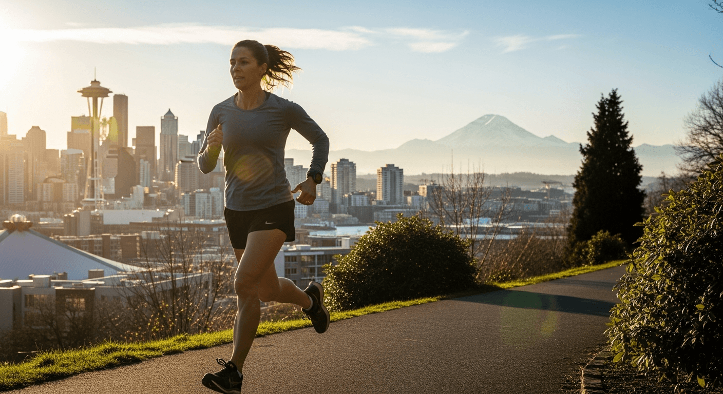 Woman running on urban trail